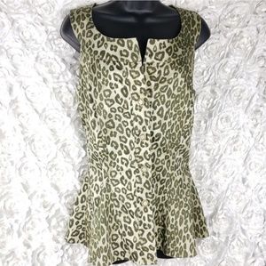 Lafayette 148 Cheetah Print Peplum Tank Top Vest